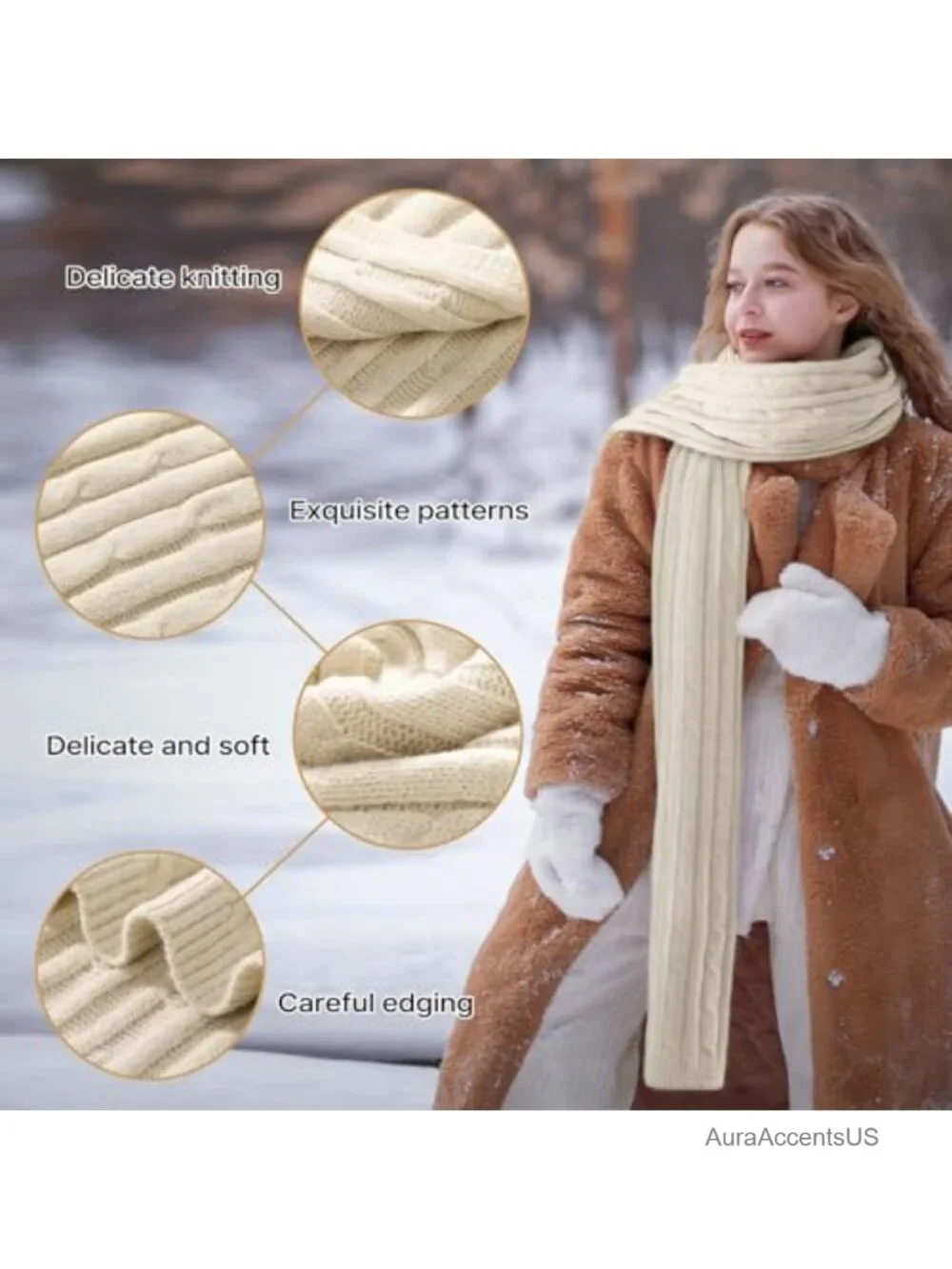 Women's Knit Winter Scarf Chunky Cable Warm Wool Blend Long Shawl Wrap